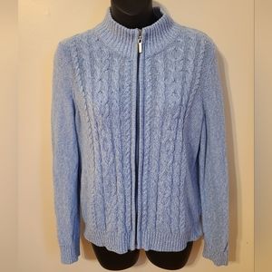 🌟Light Blue Cable Knit Full Zip Sweater Size Small Petite